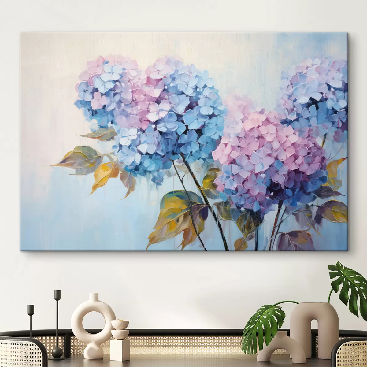  Schilderijen Abstracte hortensiabloesems in zachte tinten s45056