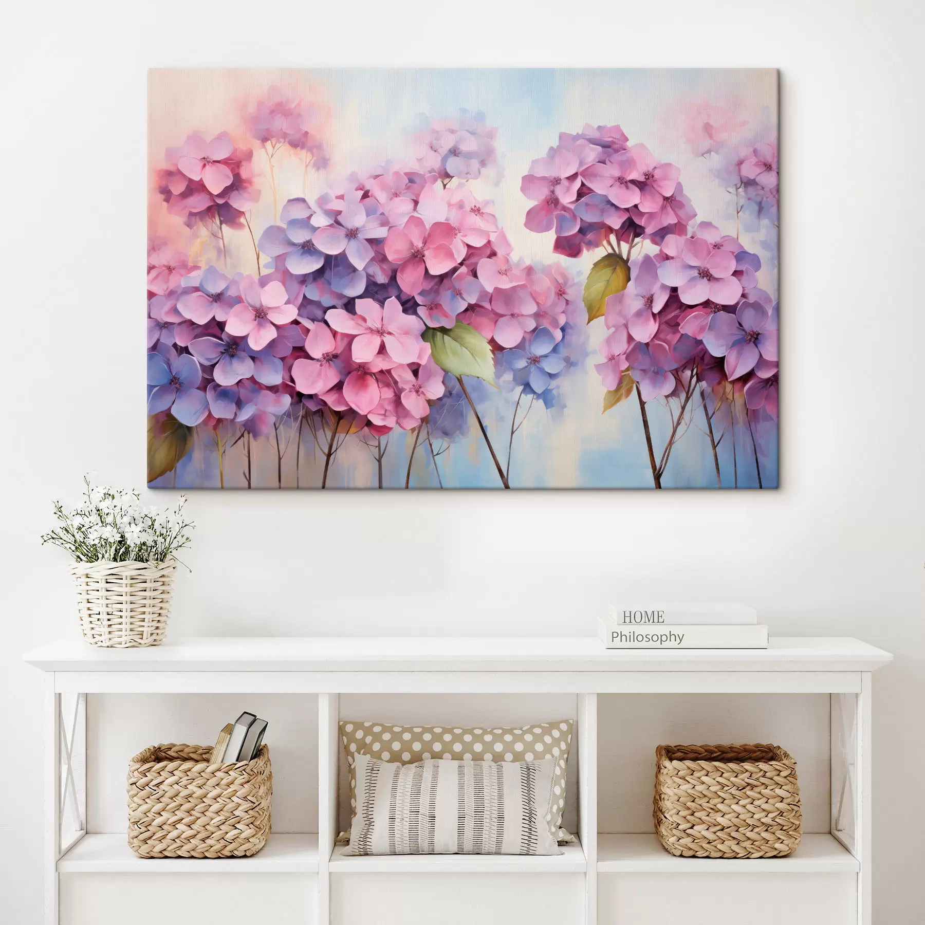  Schilderijen Veld met delicate hortensia's in pasteltinten s45057