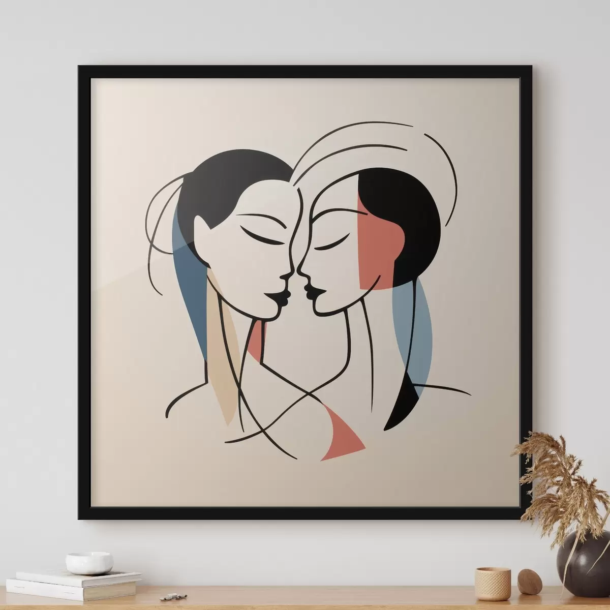 Poster Twee gezichten in abstracte stijl met kleurrijke elementen f45037