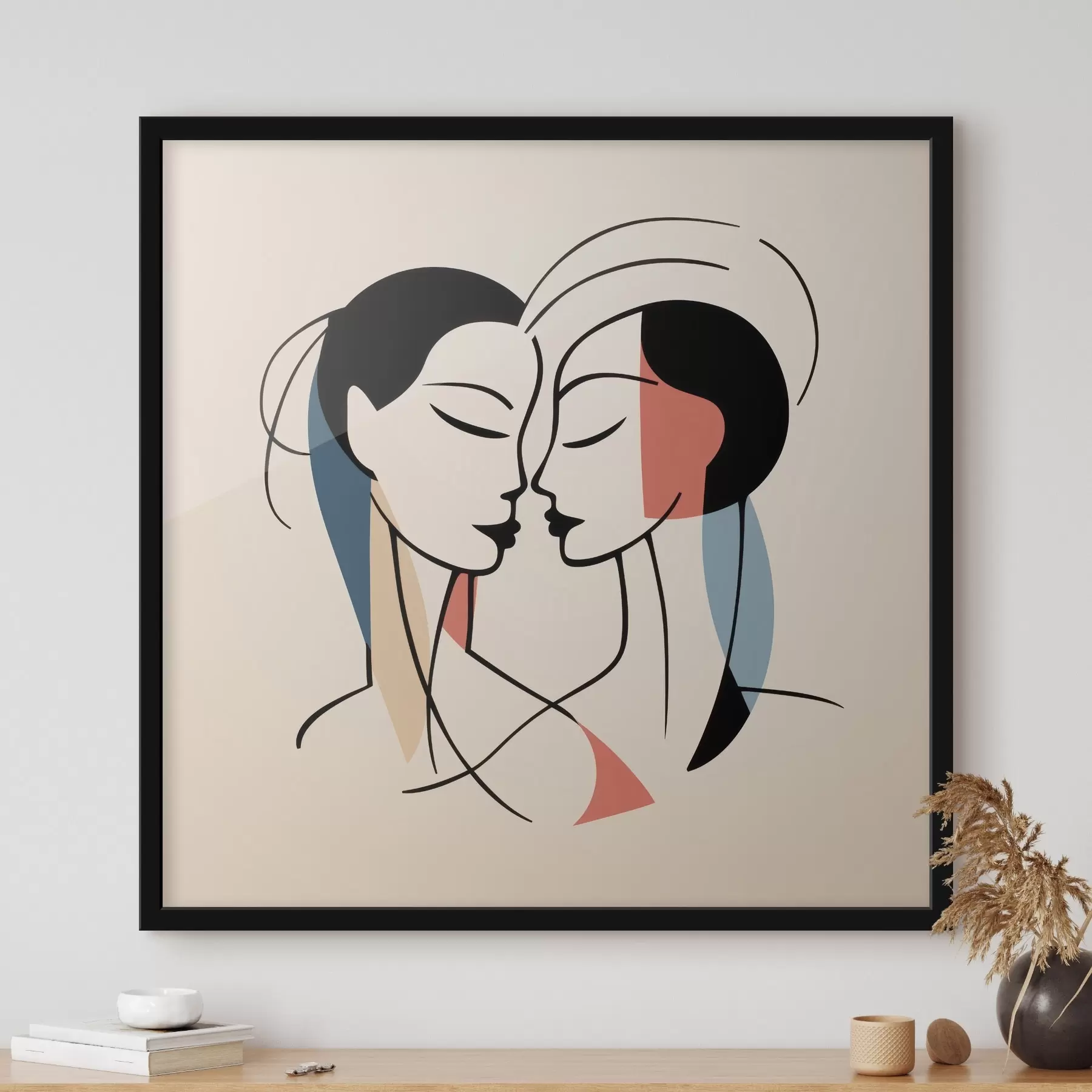 Fotobehang Twee gezichten in abstracte stijl met kleurrijke elementen f45037