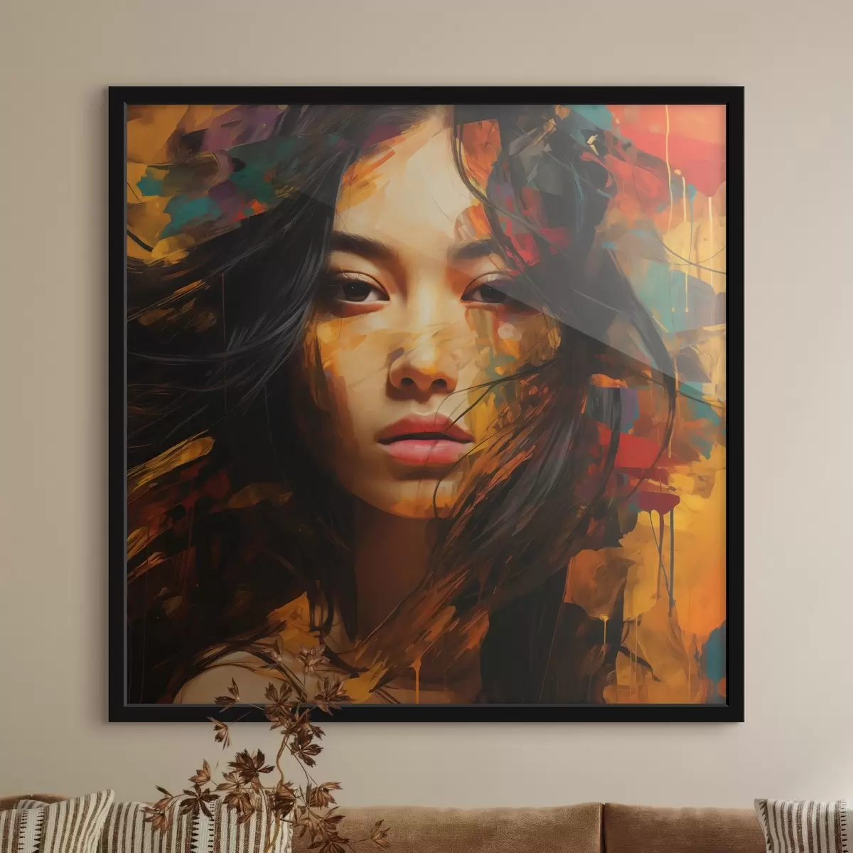 Poster Portret van een vrouw in abstracte kunststijl f45039