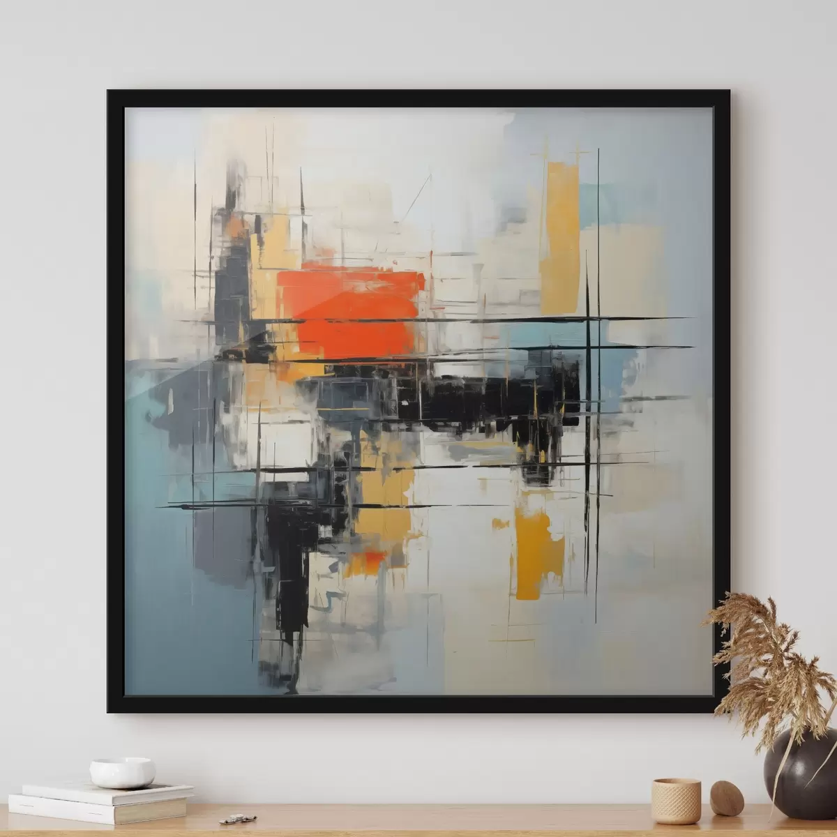 Poster Dynamisch doek in moderne stijl met scherpe streken f45040