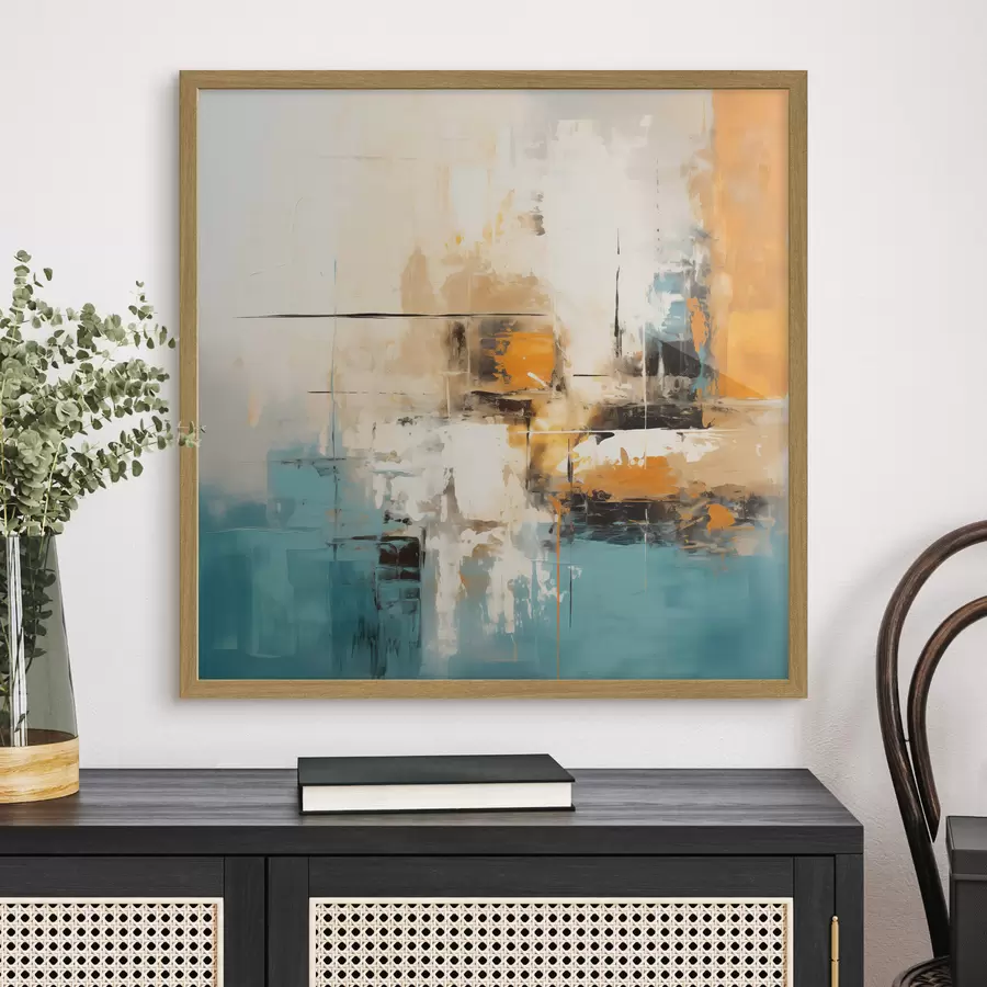 Fotobehang Hedendaagse kunst met textuurpenseelstreken en heldere accenten f45041