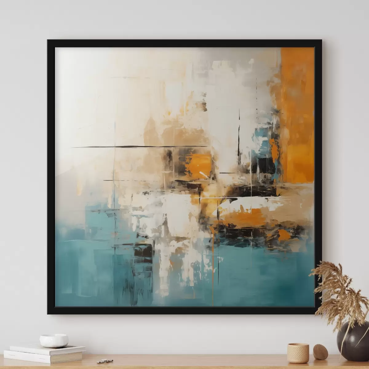 Poster Hedendaagse kunst met textuurpenseelstreken en heldere accenten f45041