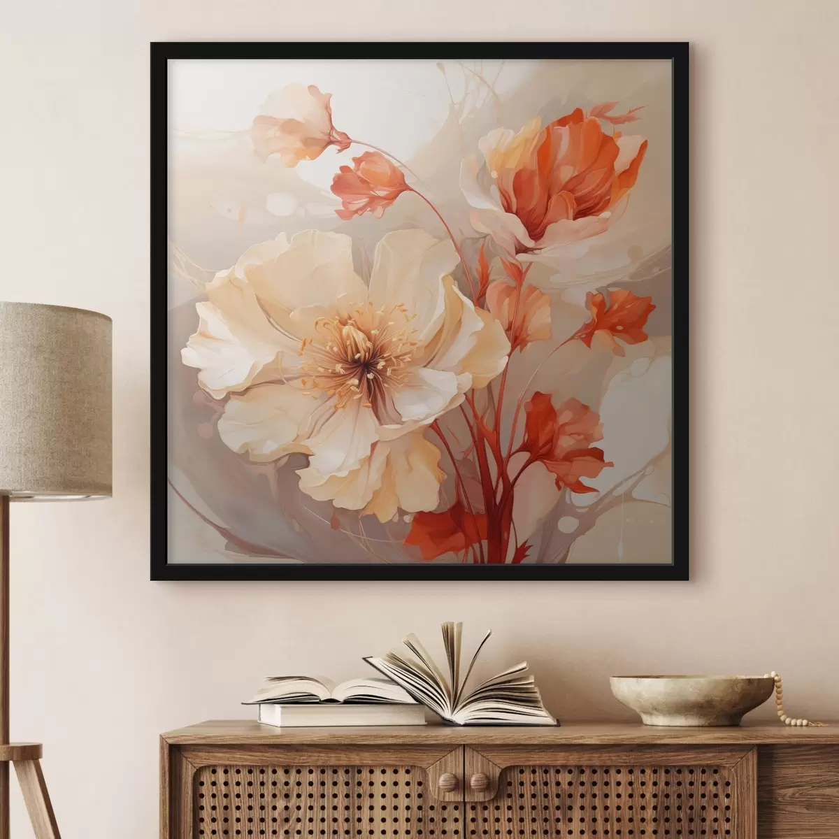 Poster Magische bloemen in pasteltinten in dromerige stijl f45042