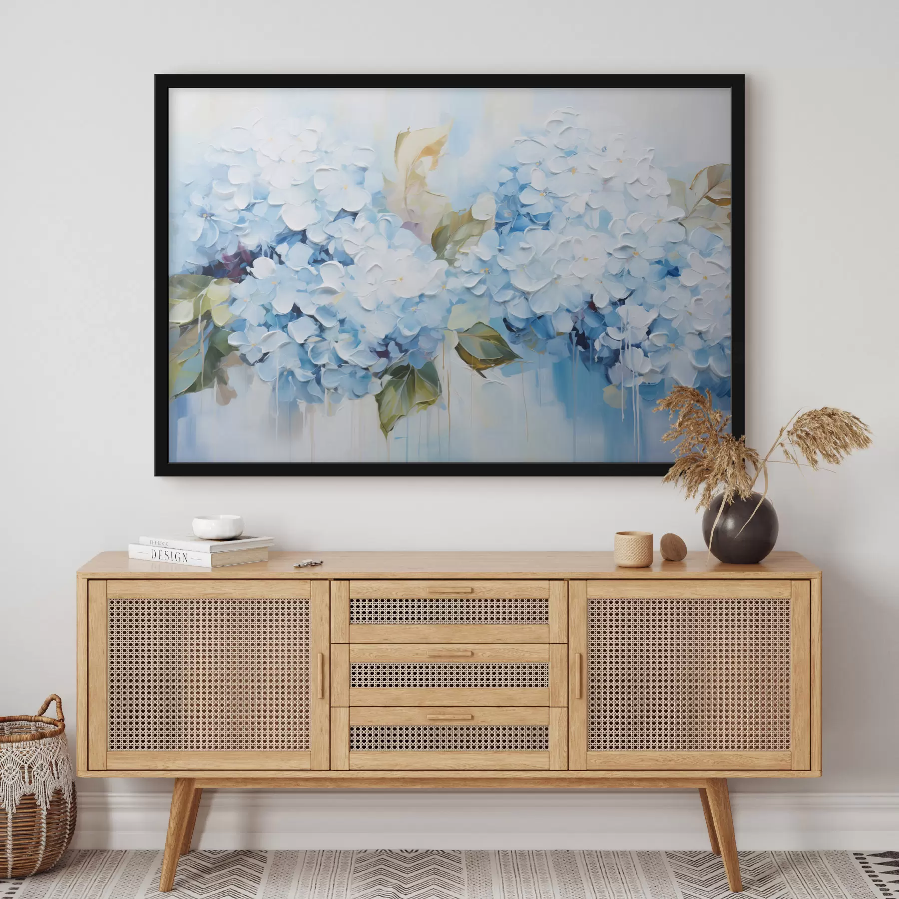 Fotobehang Pastel hortensia's in volumetrische schildertechniek f45052