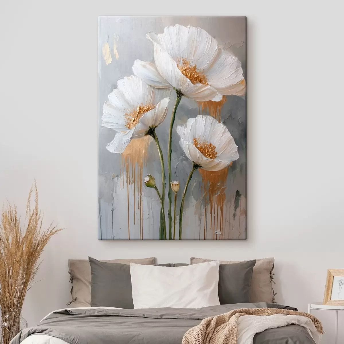  Schilderijen Witte margrieten: volumetrisch schilderij op blauwe achtergrond s45240