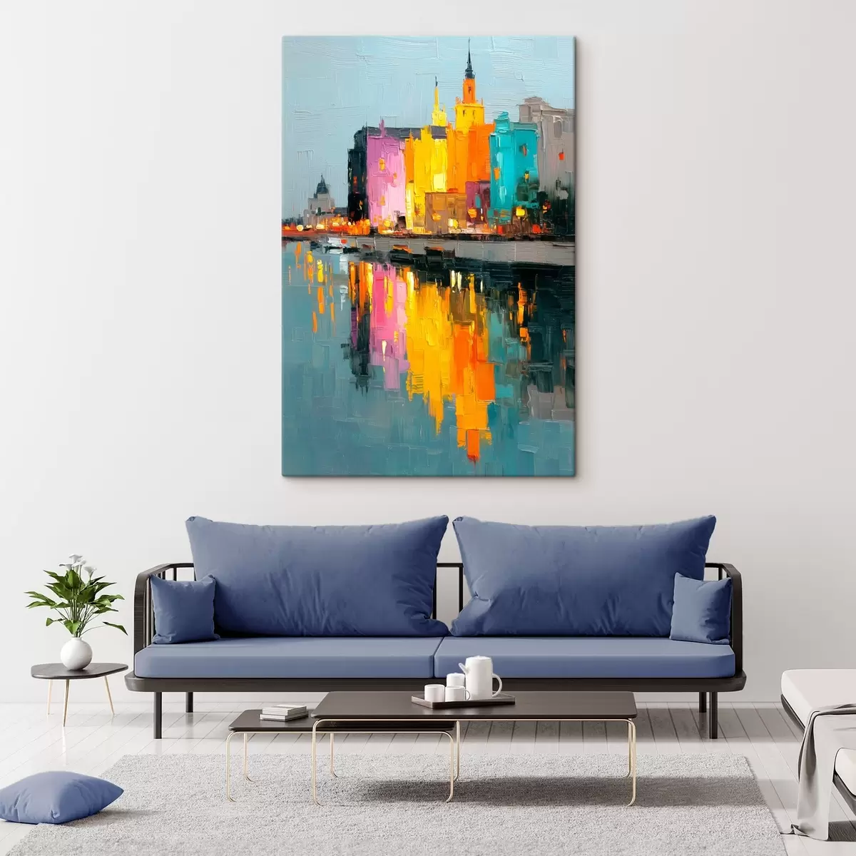  Schilderijen Stadsverlichting: levendig landschap in impasto stijl s45242