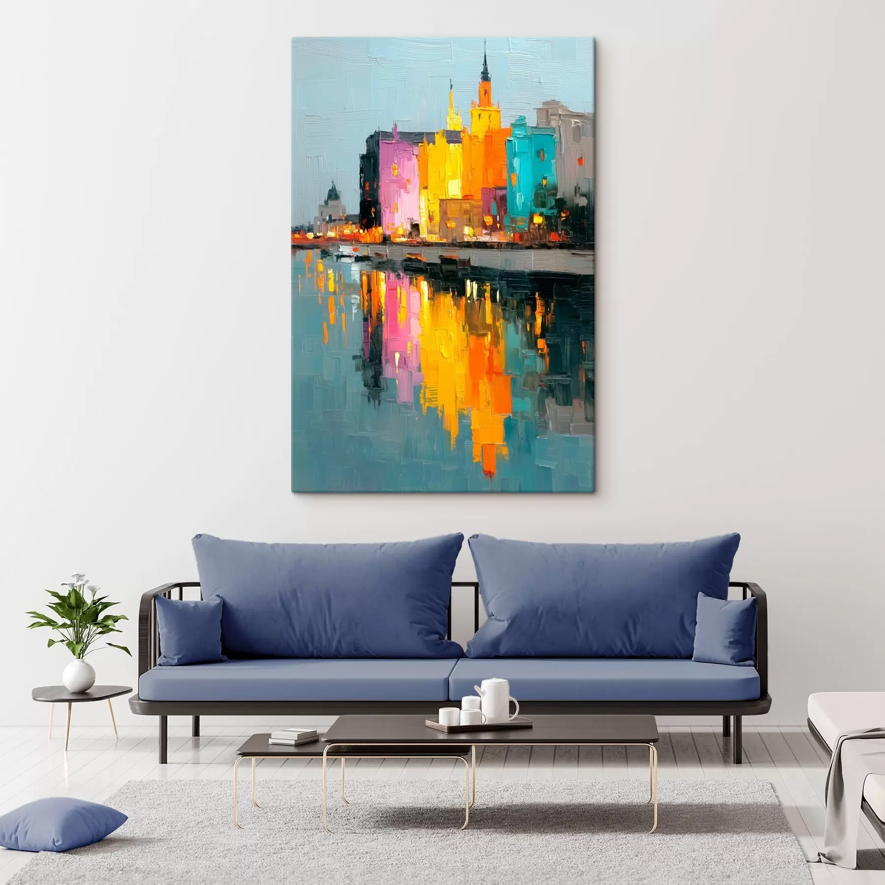  Schilderijen Stadsverlichting: levendig landschap in impasto stijl s45242
