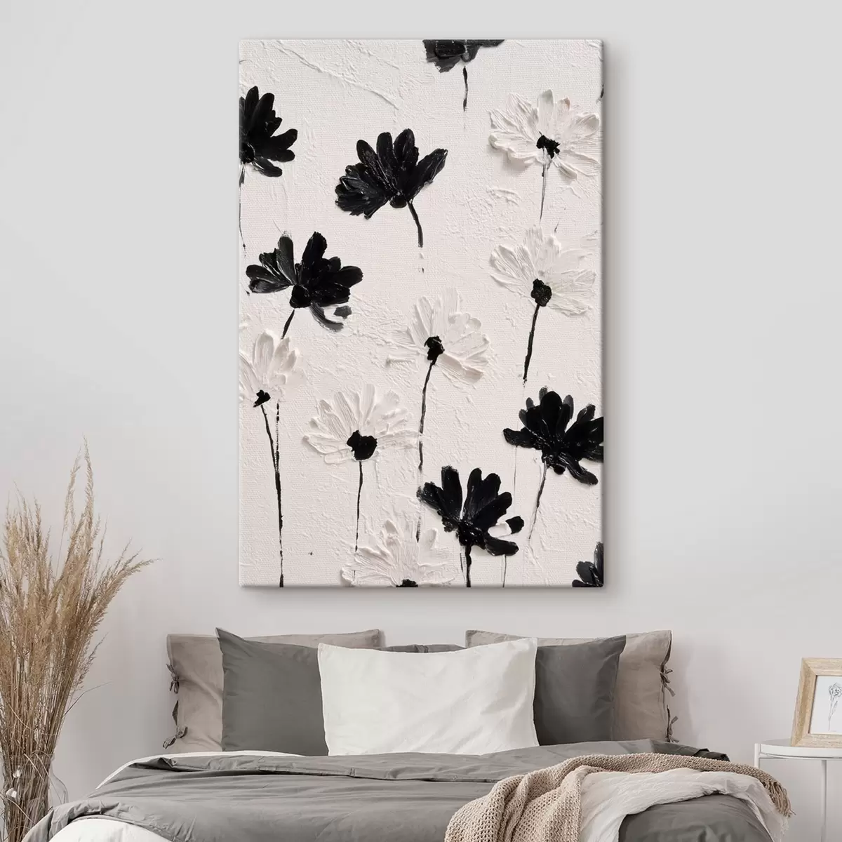  Schilderijen Volumetrische bloemen: impasto compositie in monochrome tinten s45247