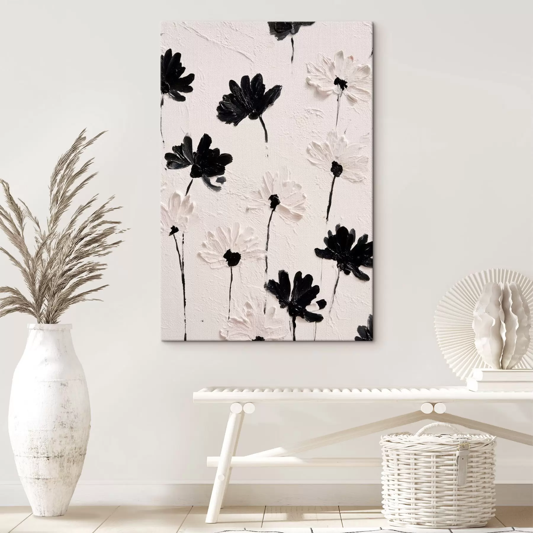  Schilderijen Volumetrische bloemen: impasto compositie in monochrome tinten s45247