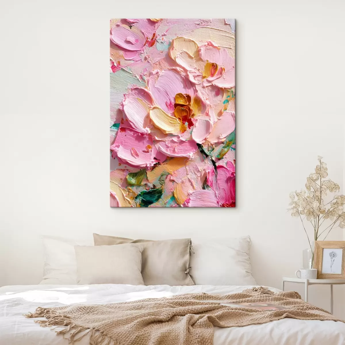 Schilderijen Roze magnolia's: structuurschilderij met dimensionale streken s45249