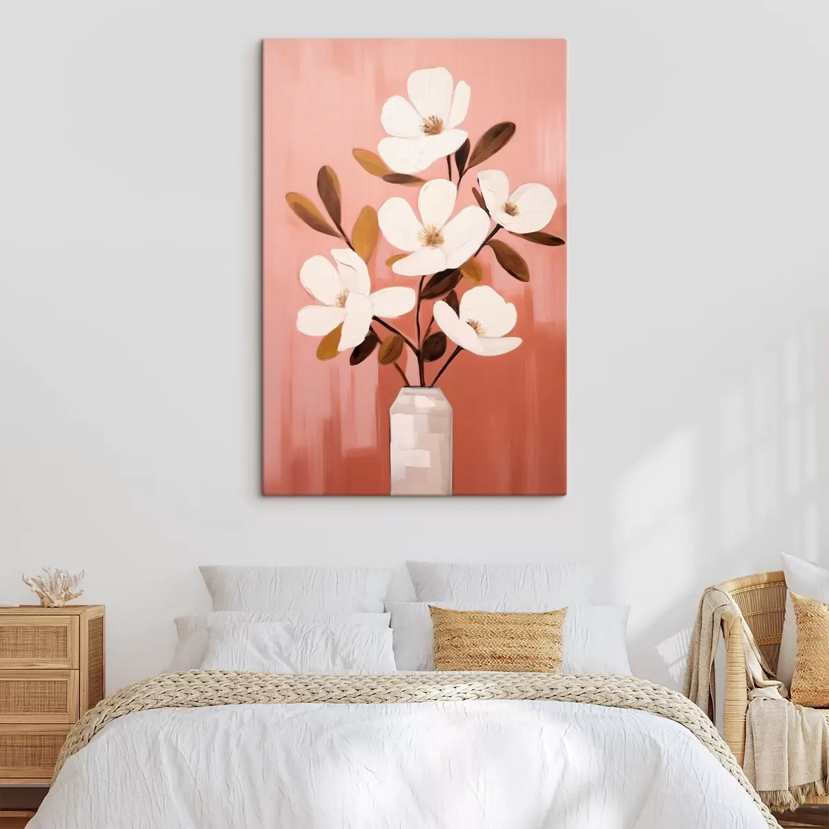  Schilderijen Witte magnolia's in een witte vaas: minimalistisch bloemenschilderij s45254