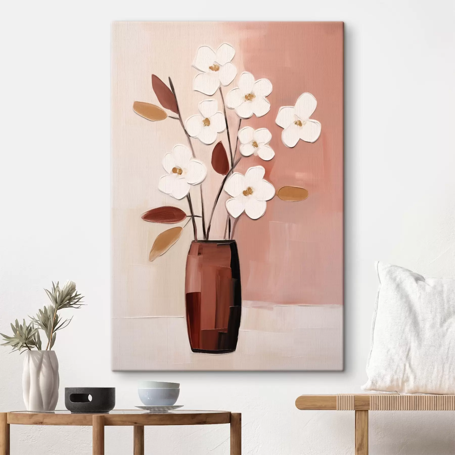  Schilderijen Witte bloemen in een donkere vaas: modern bloemenschilderij s45255