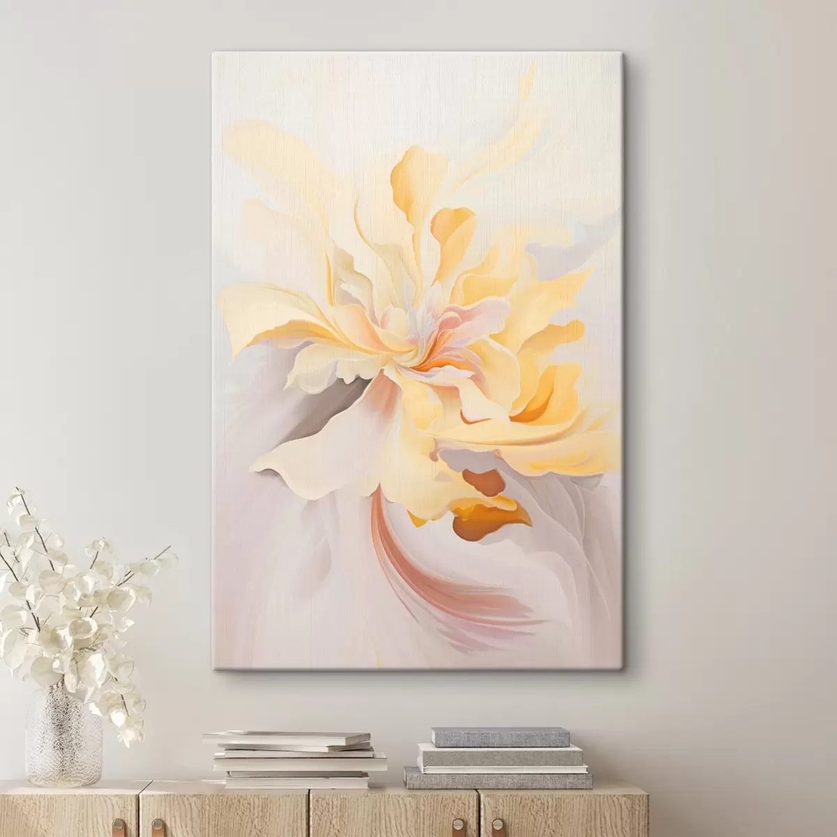  Schilderijen Delicate bloem: abstract schilderij in pasteltinten s45256
