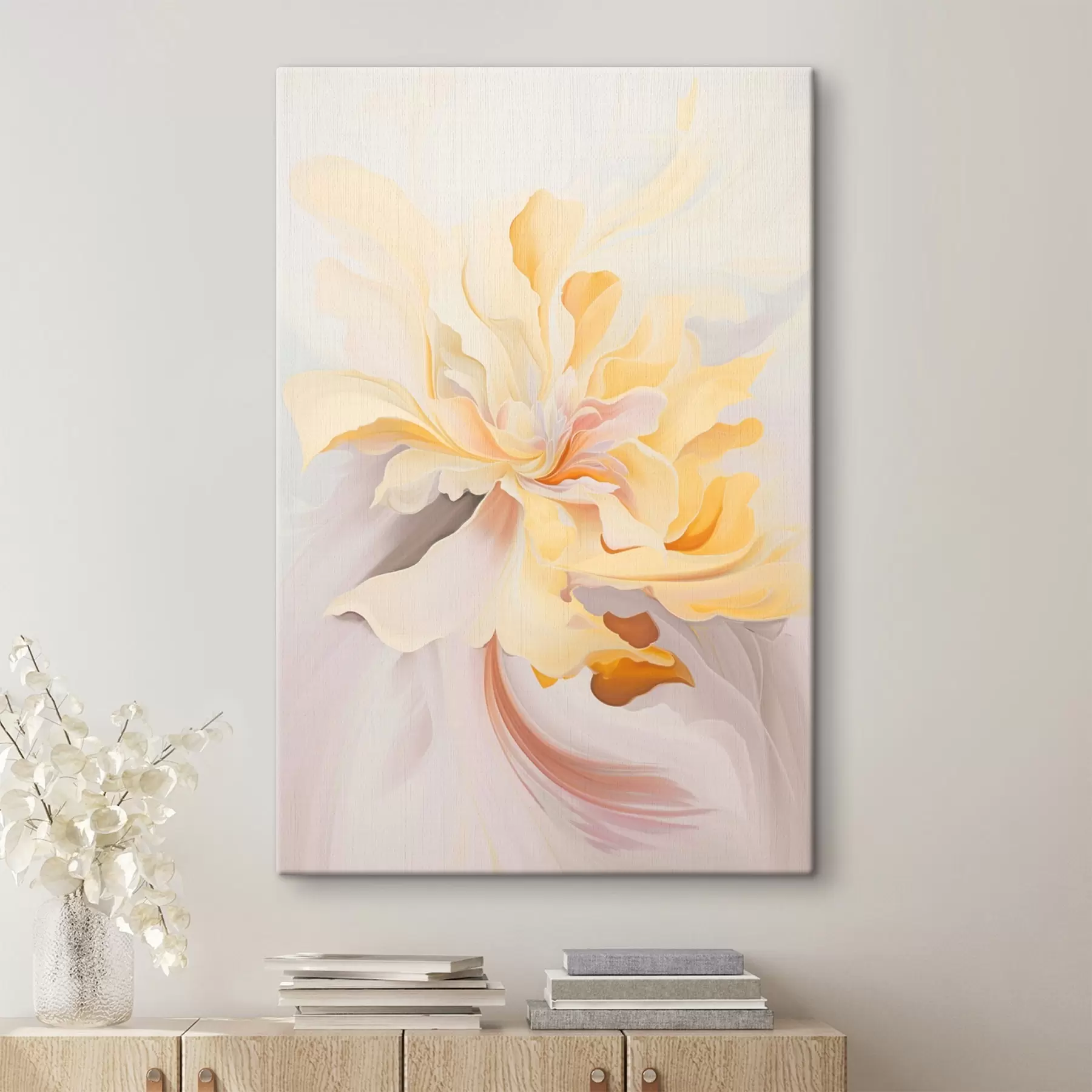  Schilderijen Delicate bloem: abstract schilderij in pasteltinten s45256