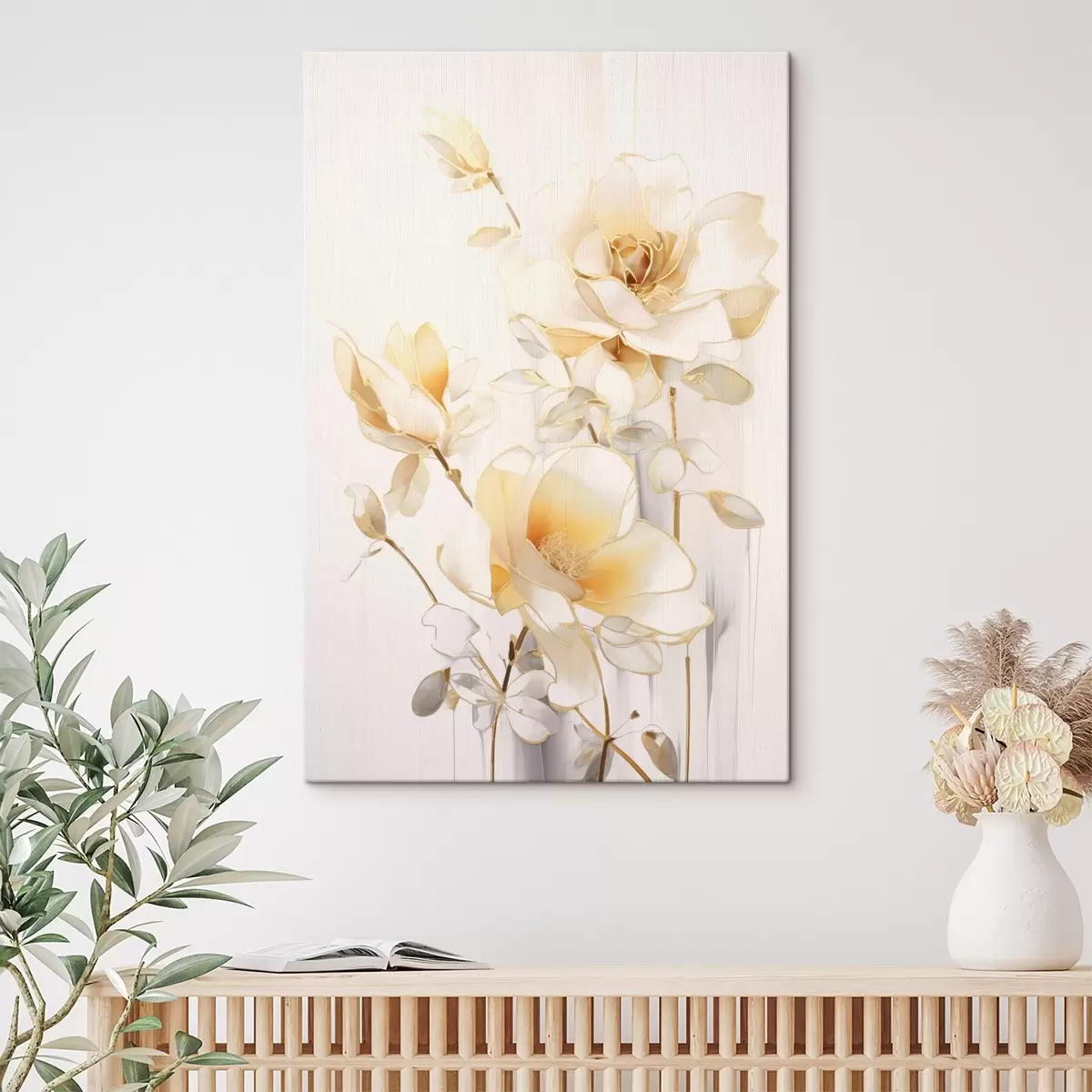  Schilderijen Lichte bloemen: moderne kunst met zachte tinten s45258