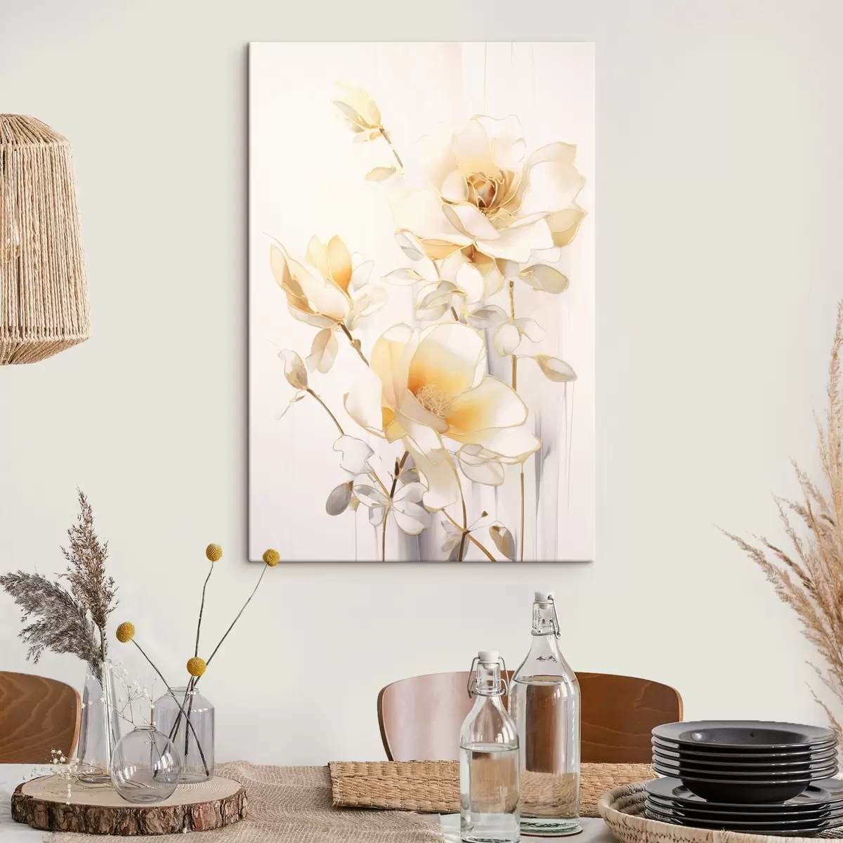  Schilderijen Lichte bloemen: moderne kunst met zachte tinten s45258