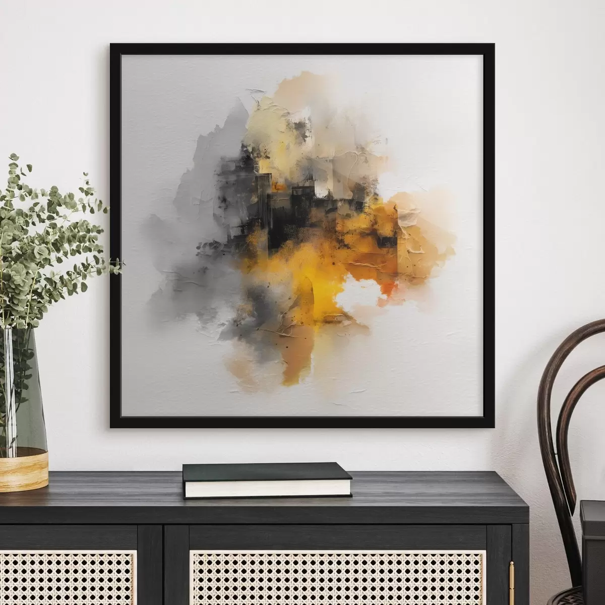 Poster Abstracte compositie in oranje en grijstinten met textuur f45238