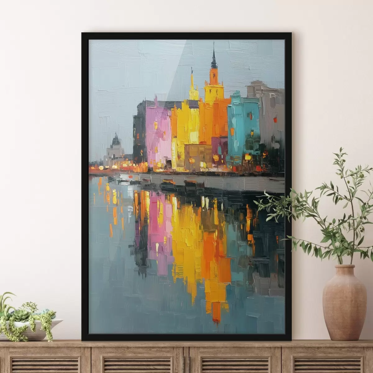 Poster Stadsverlichting: levendig landschap in impasto stijl f45242