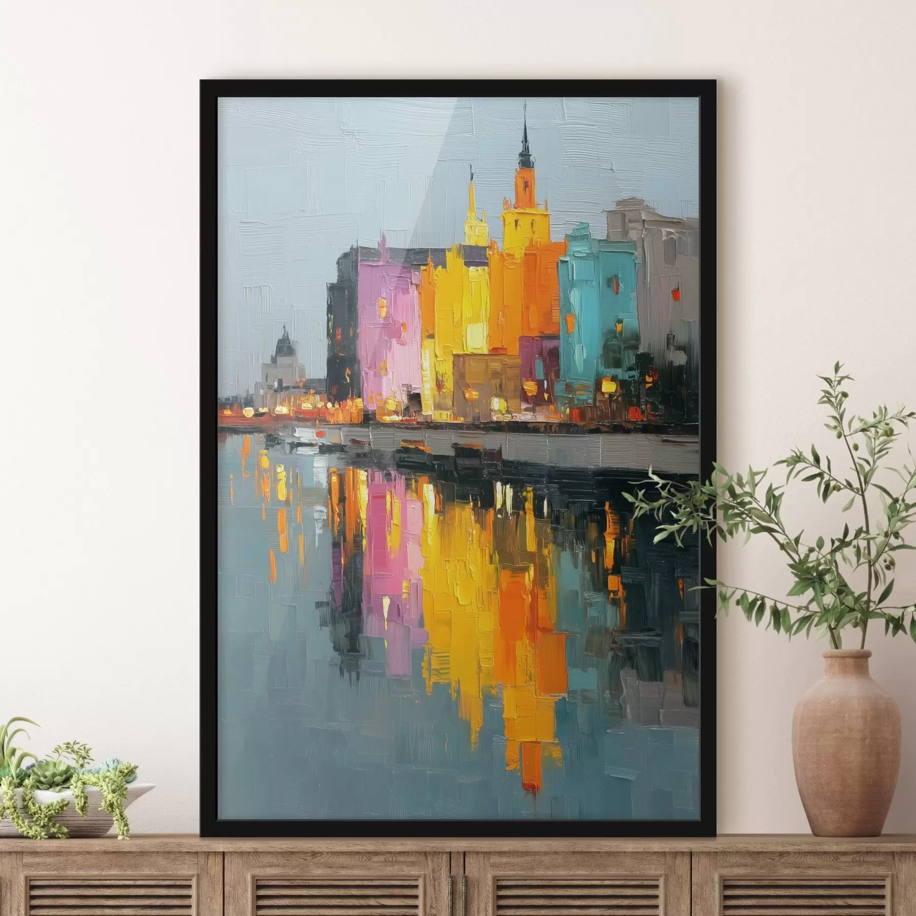 Fotobehang Stadsverlichting: levendig landschap in impasto stijl f45242