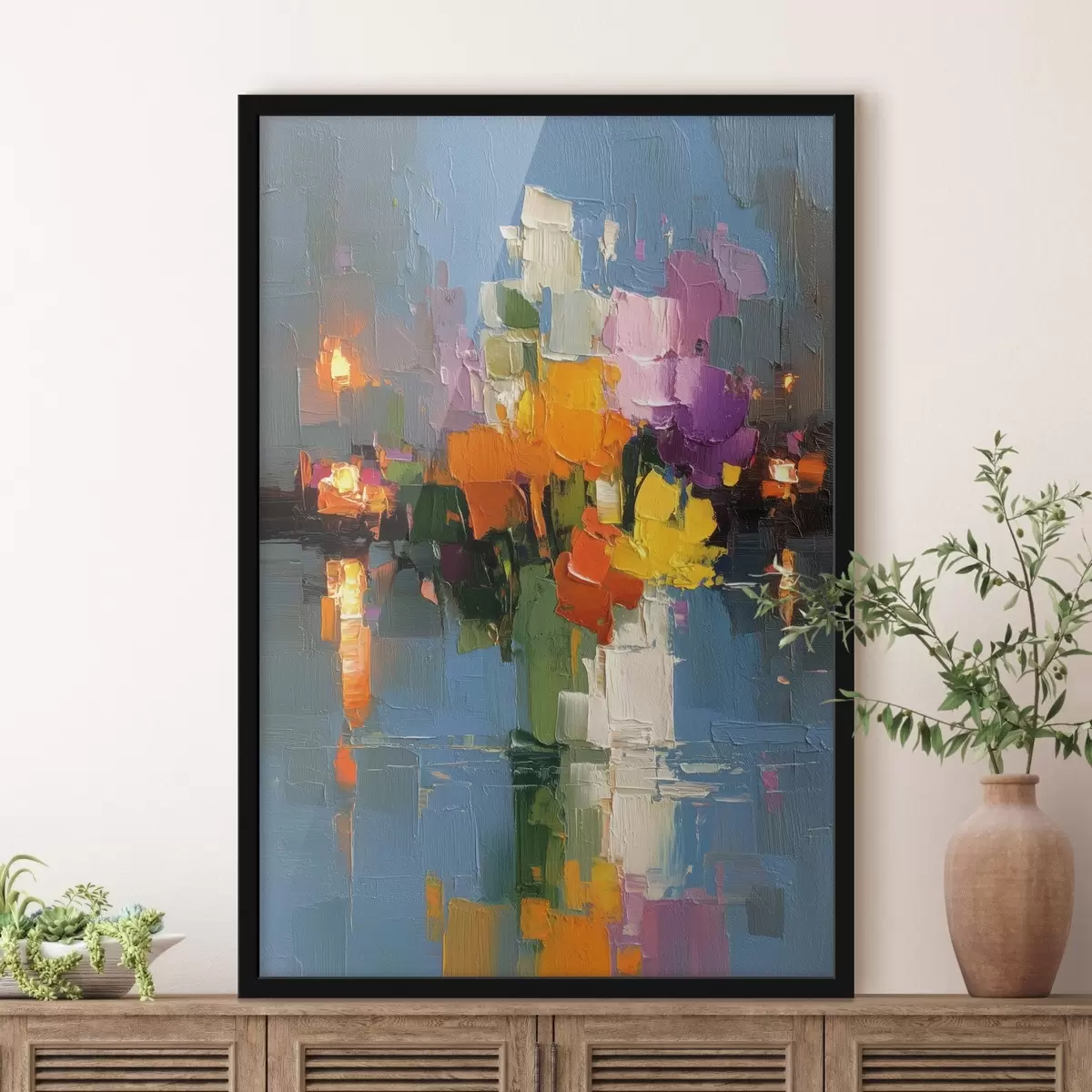 Poster Stedelijke abstractie: reflectie van licht in water f45243