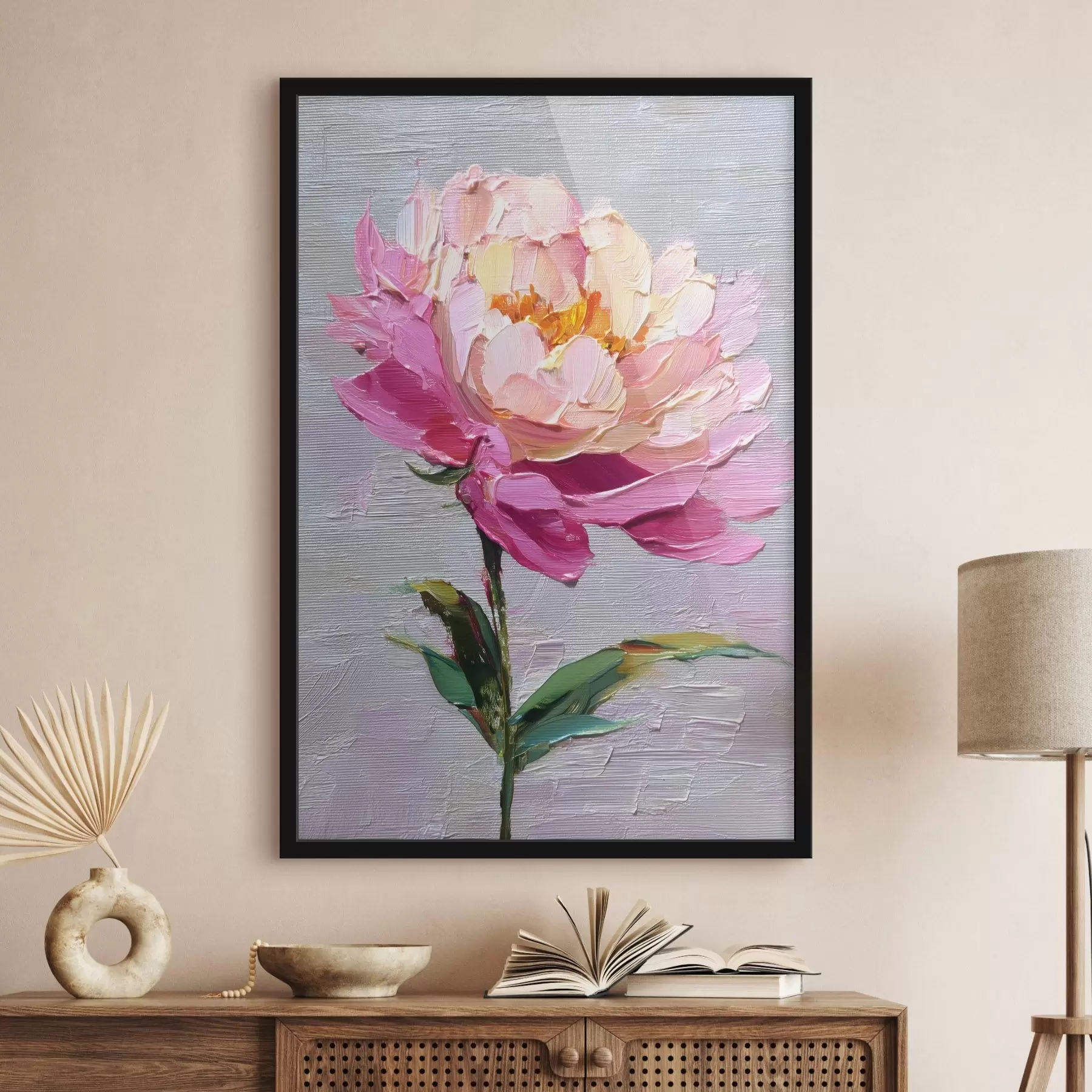 Fotobehang Kunstpioen: levendige compositie in volumetrische stijl f45248
