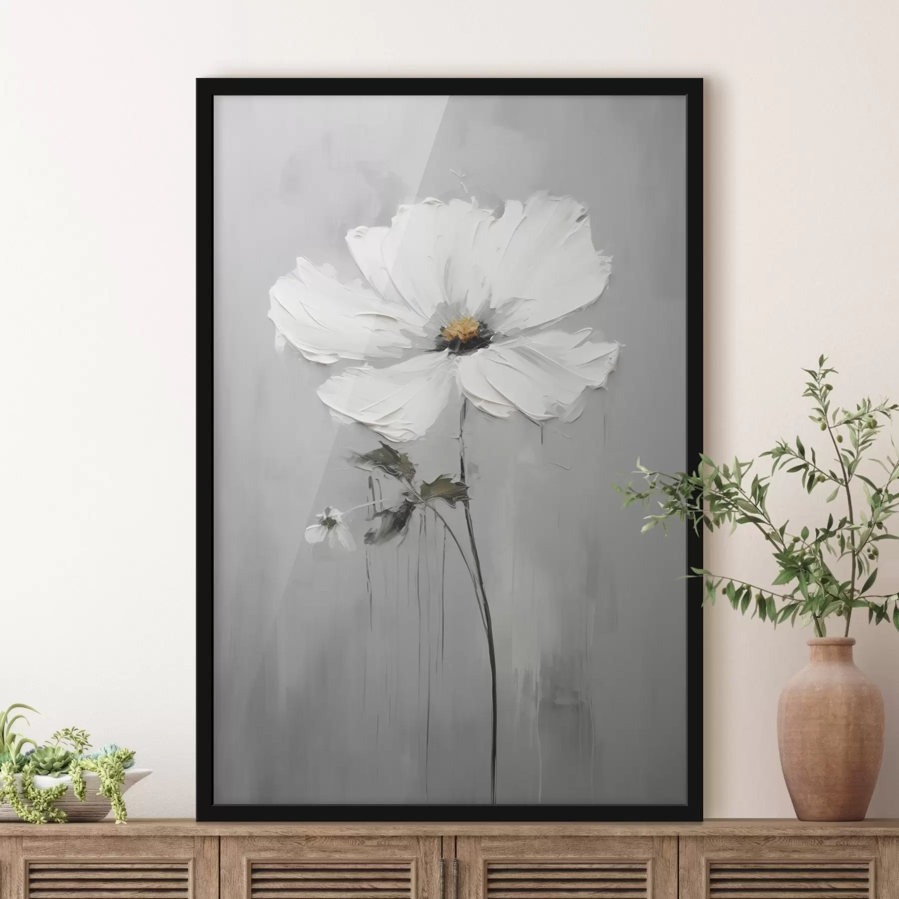 Fotobehang Monochrome bloem in volumetrische stijl f45253