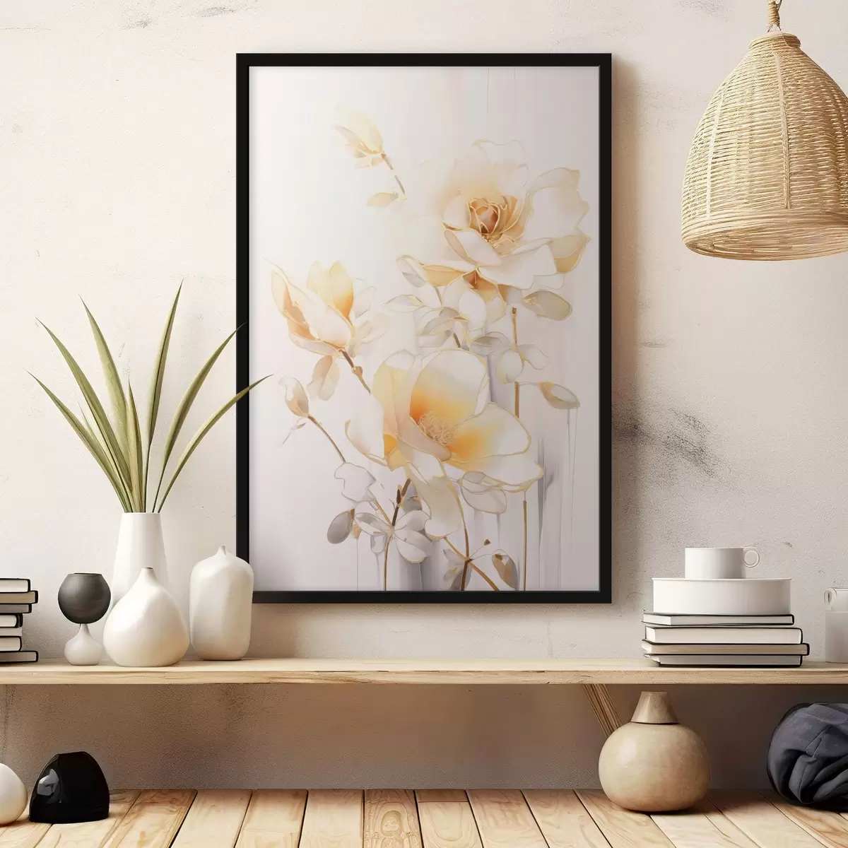 Poster Lichte bloemen: moderne kunst met zachte tinten f45258
