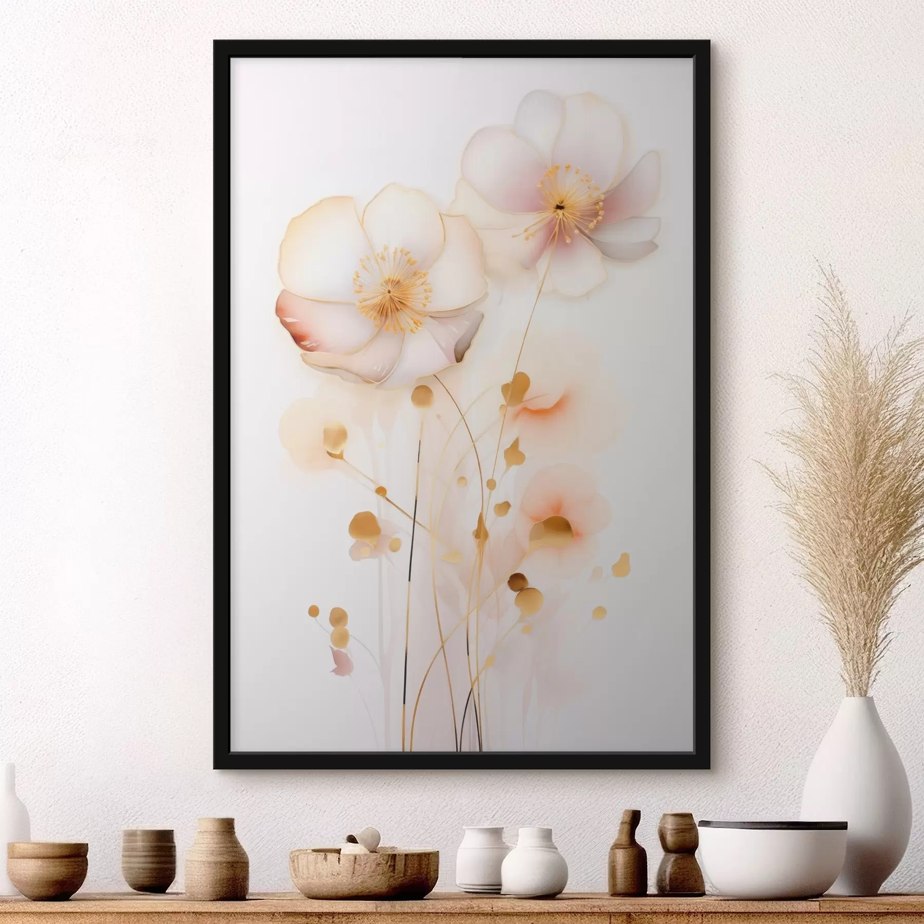 Fotobehang Delicate doorschijnende bloemen in pasteltinten op een witte achtergrond f45259