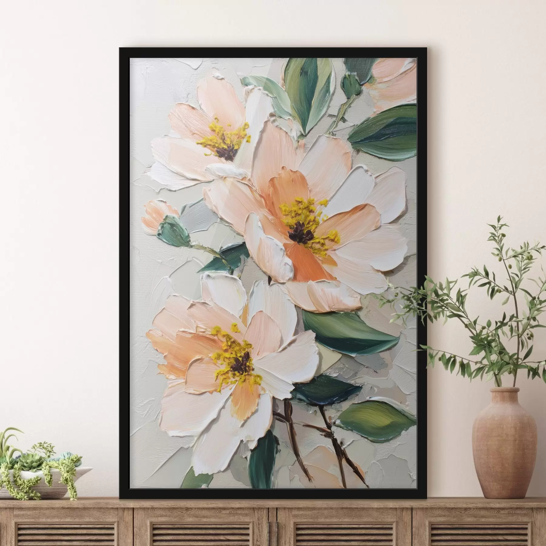Fotobehang Bloemen met wit gestippelde bloemblaadjes en een geel hart f45262