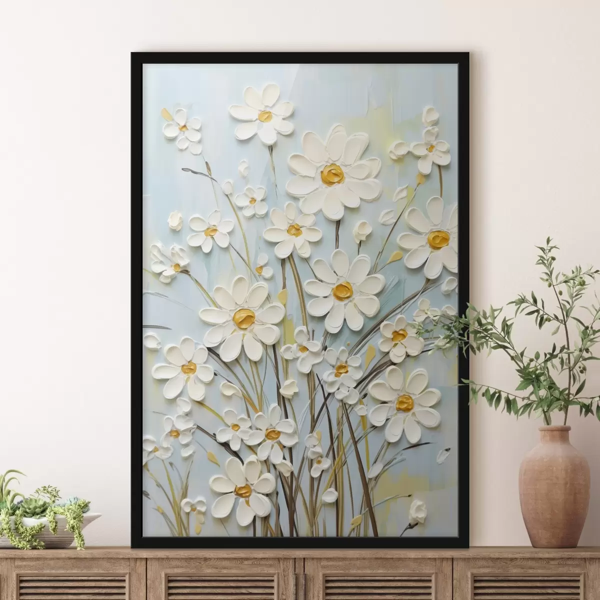 Poster Gestructureerde madeliefjes: impasto kunst met expressieve penseelstreken f45266