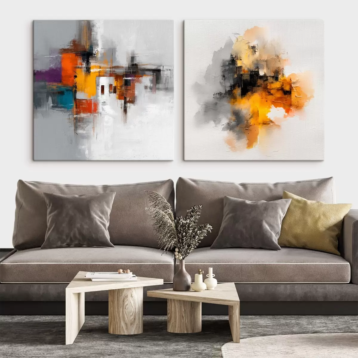  Schilderijen Expressieve stad: kunstcompositie met contrasterende kleuren m00566