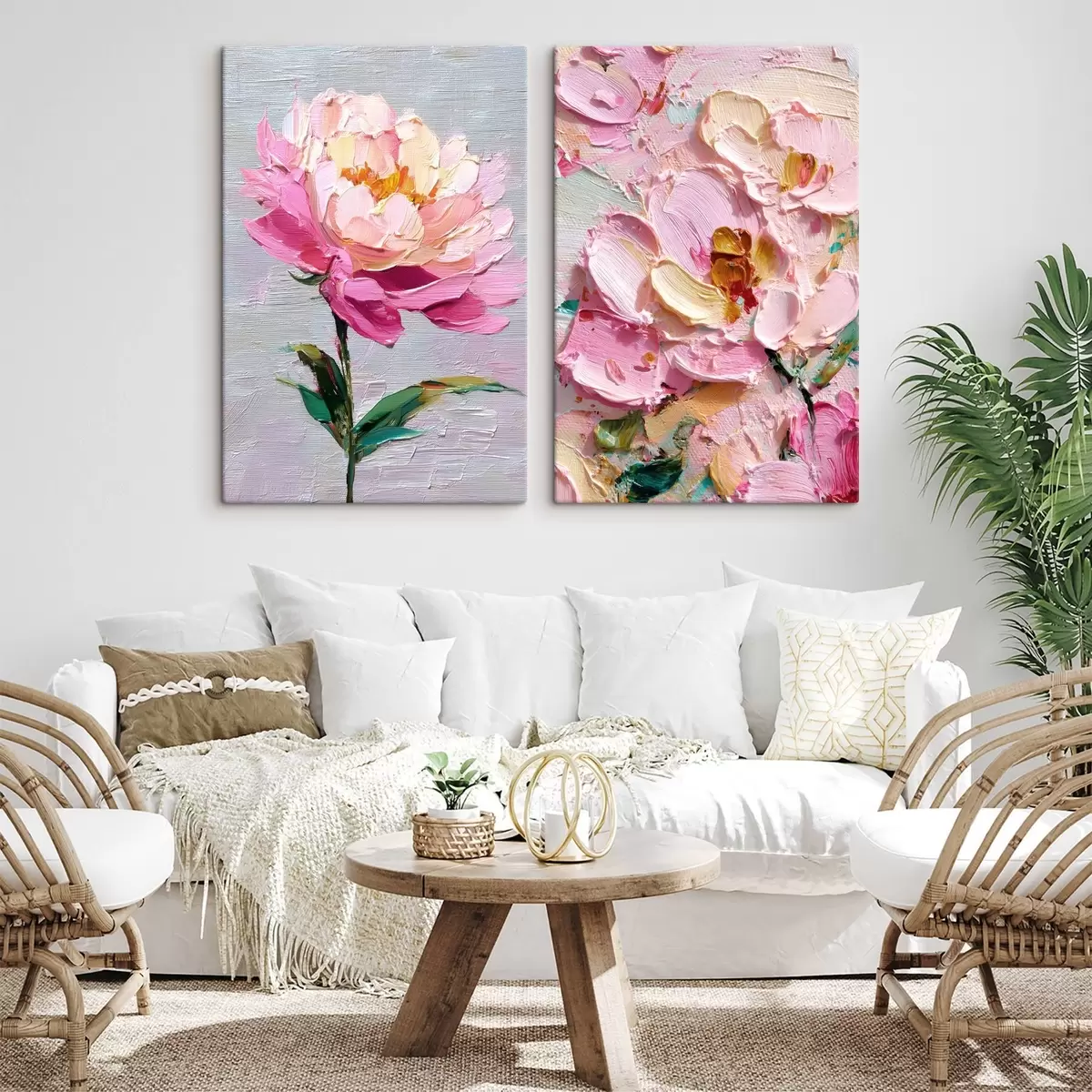  Schilderijen Moderne kunst met roze bloemen in volumetrische techniek m00572