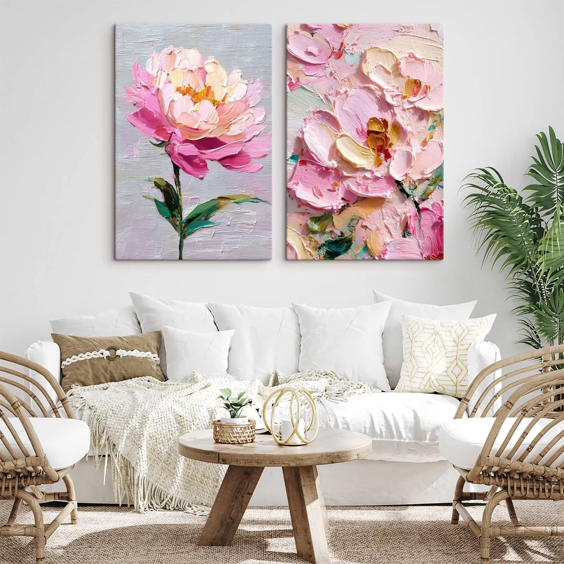  Schilderijen Moderne kunst met roze bloemen in volumetrische techniek m00572