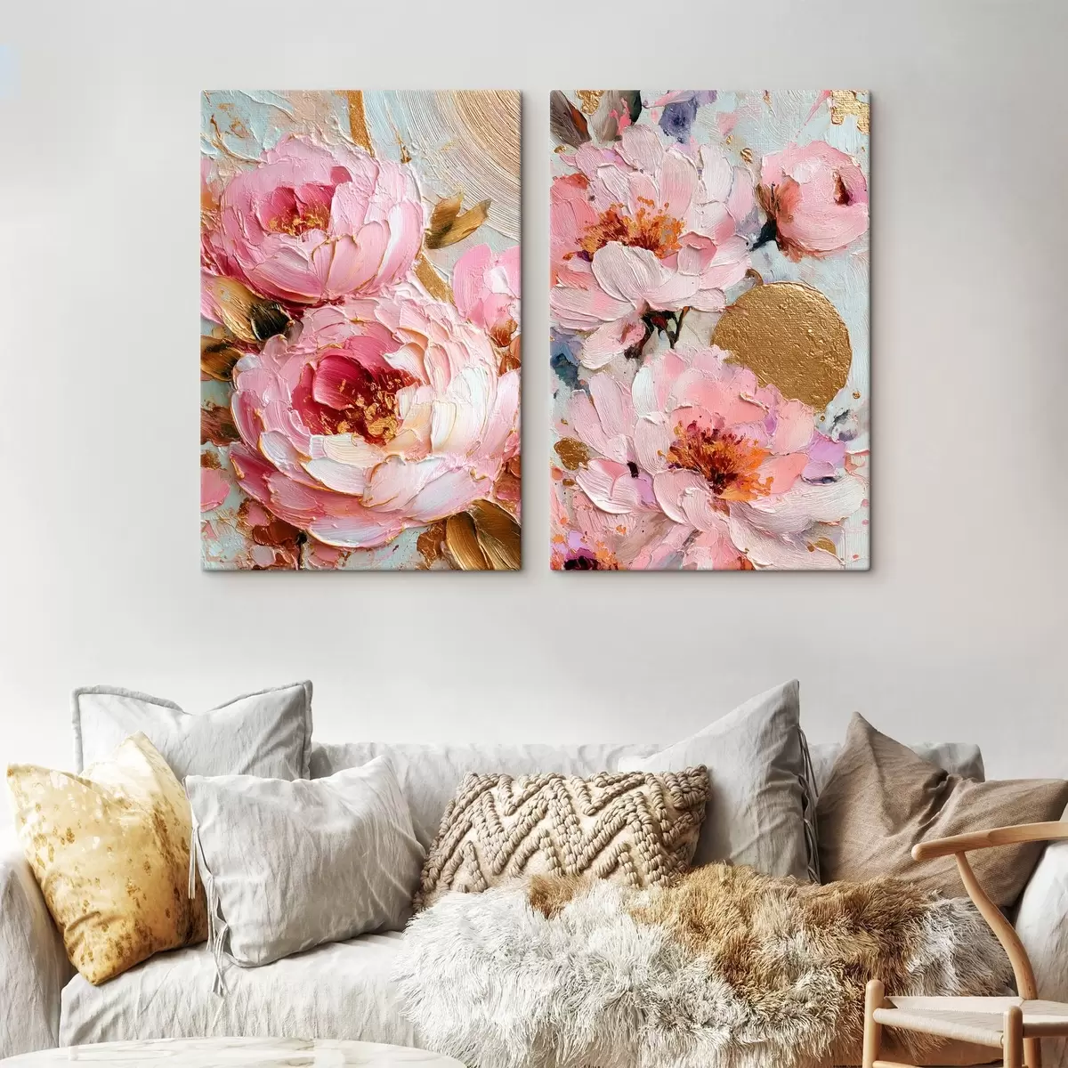  Schilderijen Volumetrisch impasto schilderij met roze pioenrozen en getextureerde details m00573