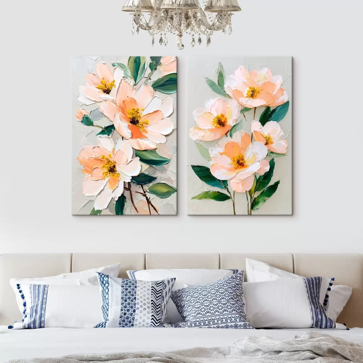  Schilderijen Impasto-schilderij met een combinatie van een groot boeket en losse bloemen m00579
