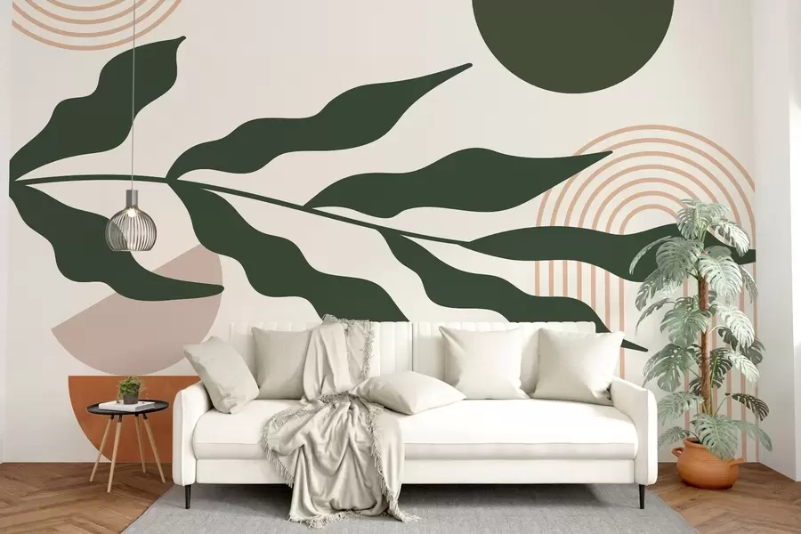 Fotobehang Abstractie, bladeren, lineaire bogen w04386v1