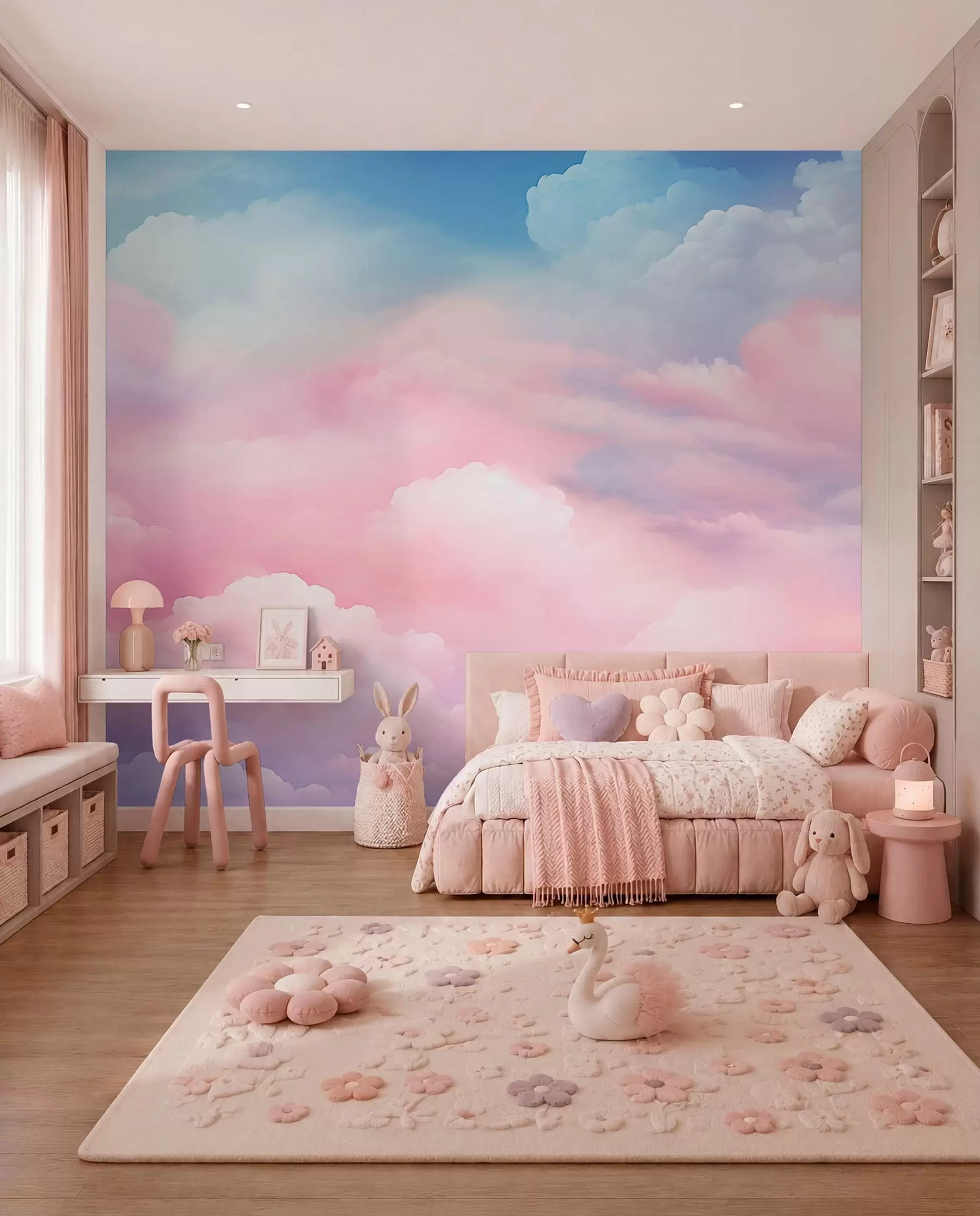 Fotobehang Wolken in snoeproze w04387
