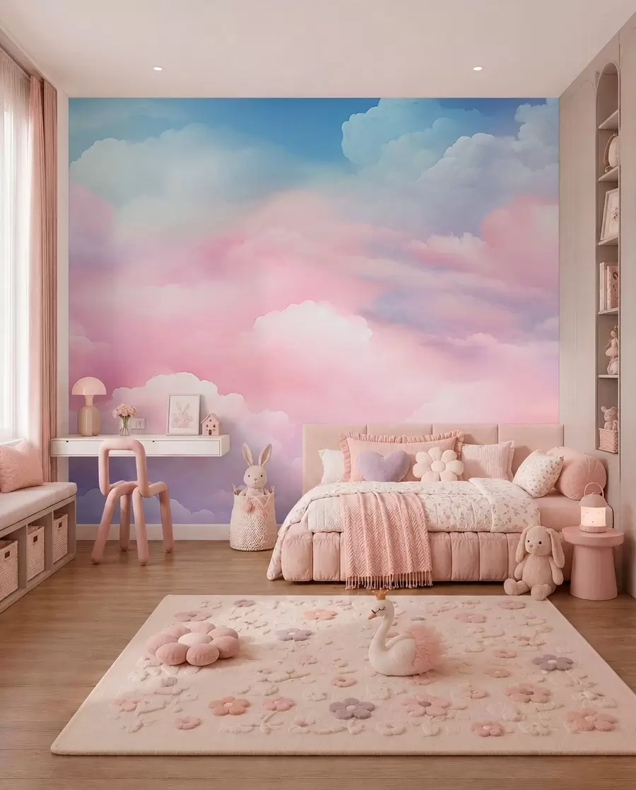 Fotobehang Wolken in snoeproze w04387
