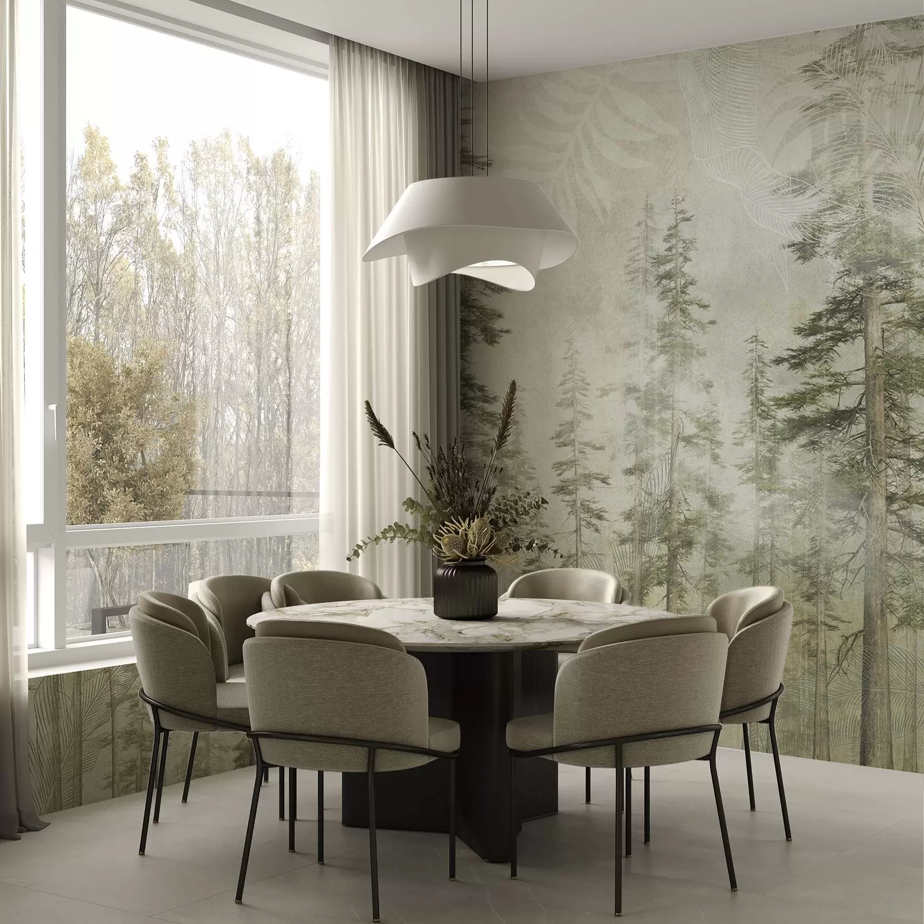 Fotobehang Dennenbos met vintage papierstructuur en fijne patronen w04342