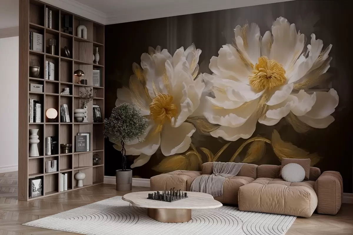 Fotobehang Lichte bloemen met highlights op donkere achtergrond w04344