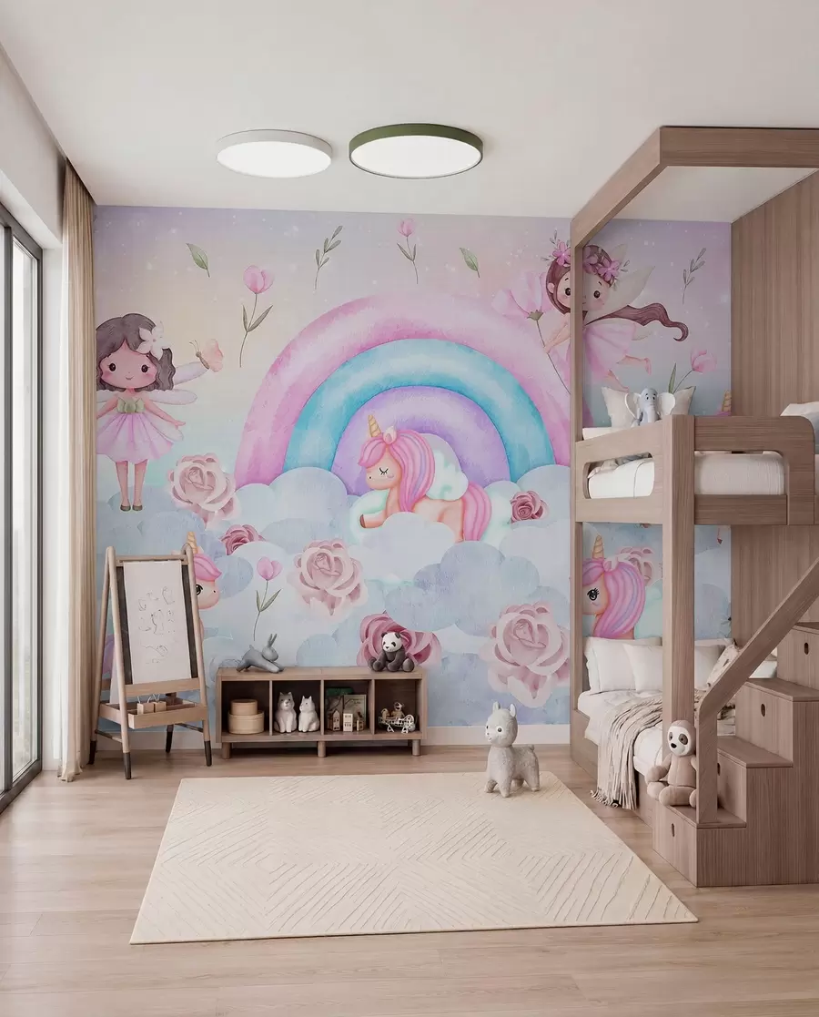 Fotobehang Feeën bij de regenboog w04371