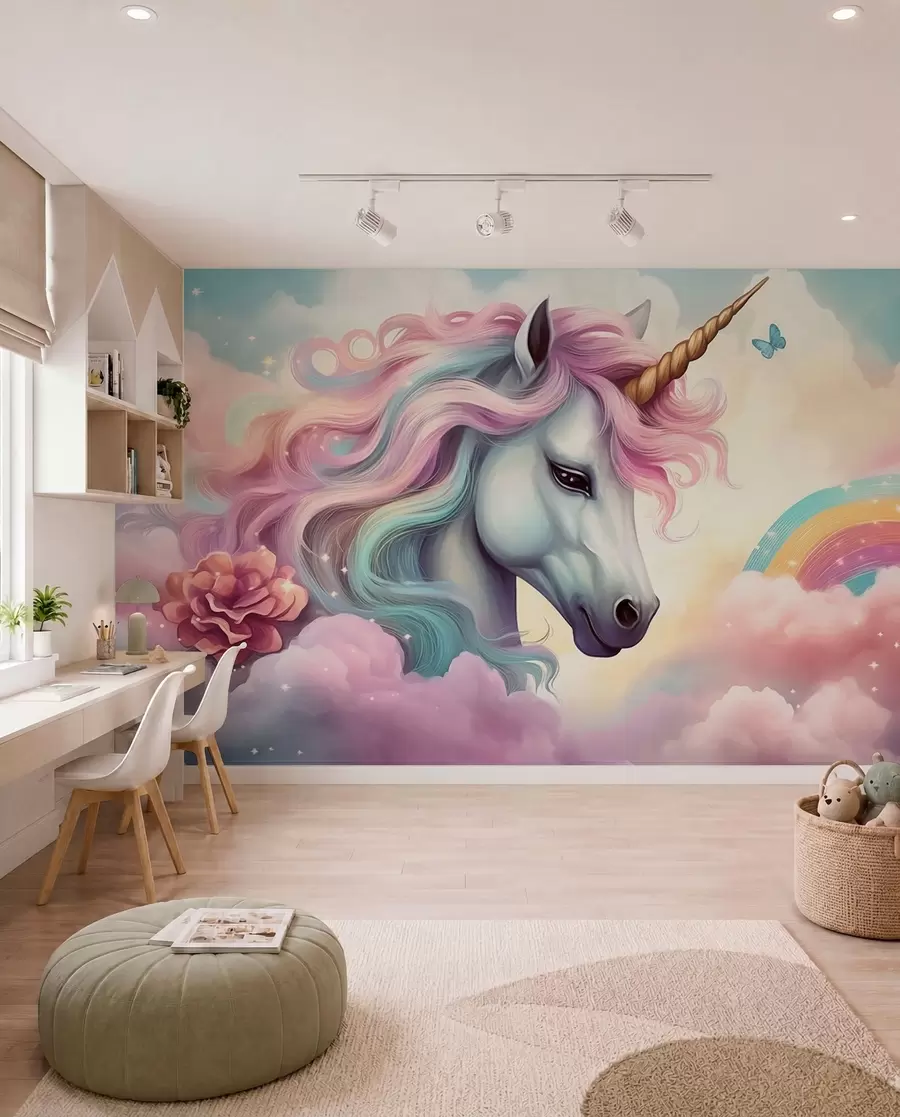 Fotobehang Eenhoorn met regenboogmanen w04372