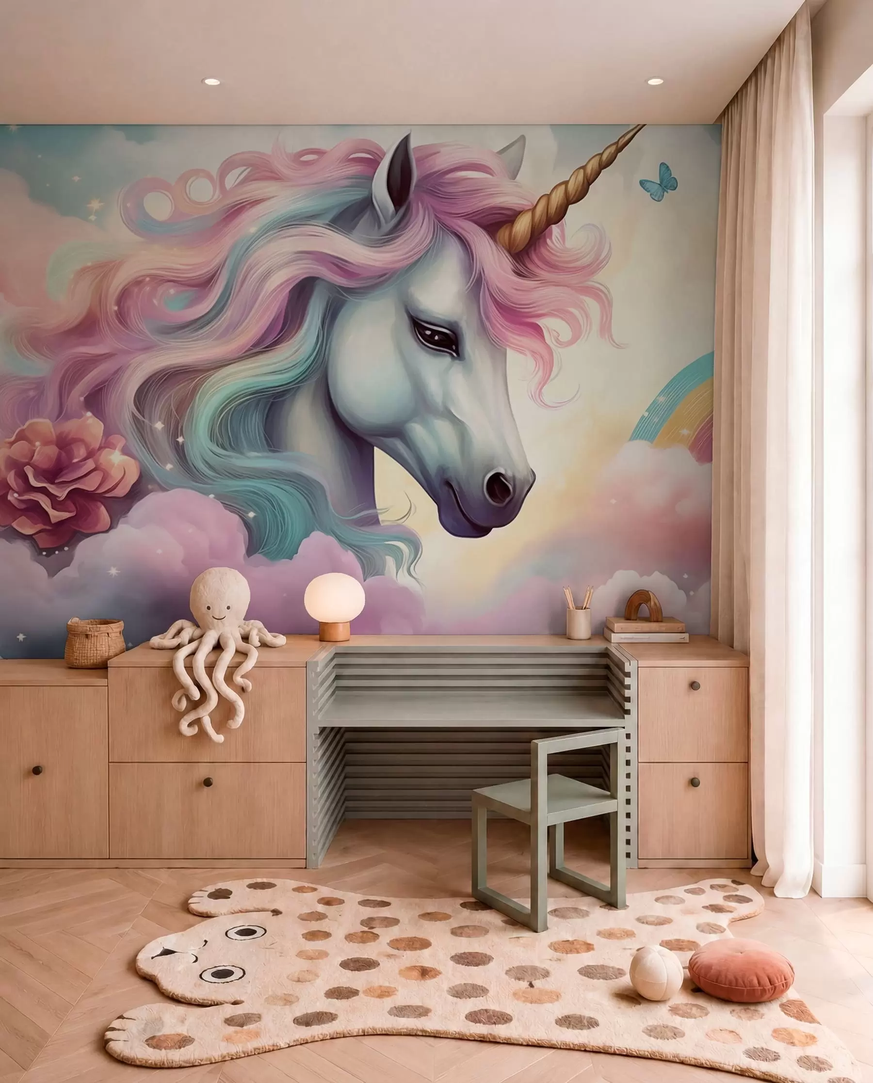 Fotobehang Eenhoorn met regenboogmanen w04372