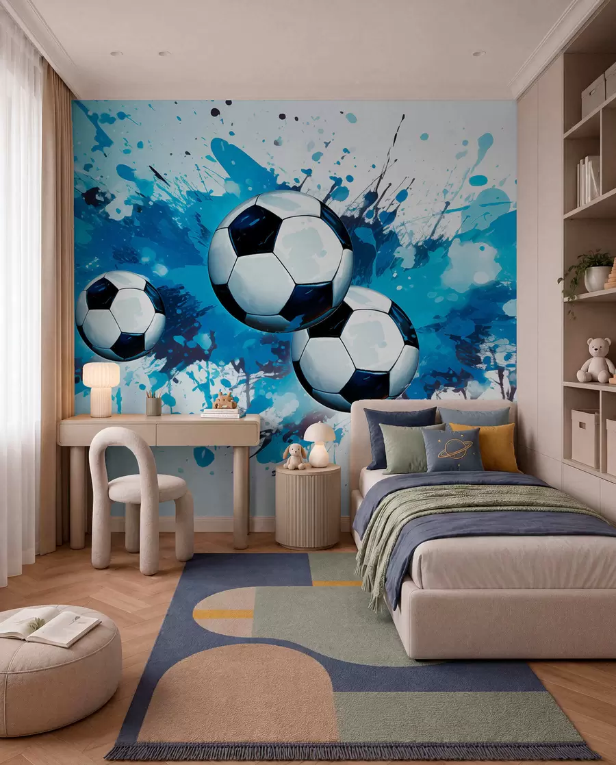 Fotobehang Voetbal in blauwe spatten w04373