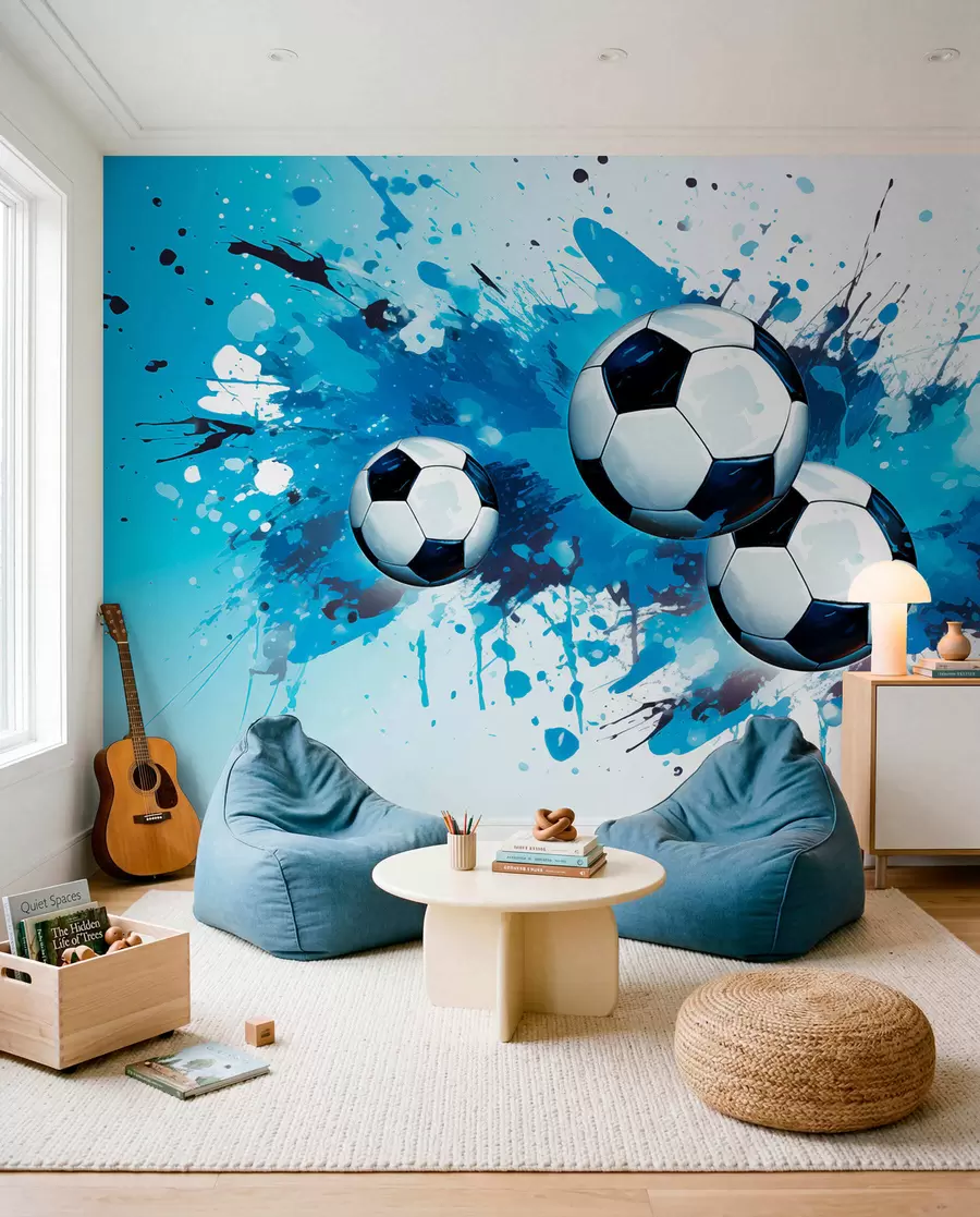 Fotobehang Voetbal in blauwe spatten w04373
