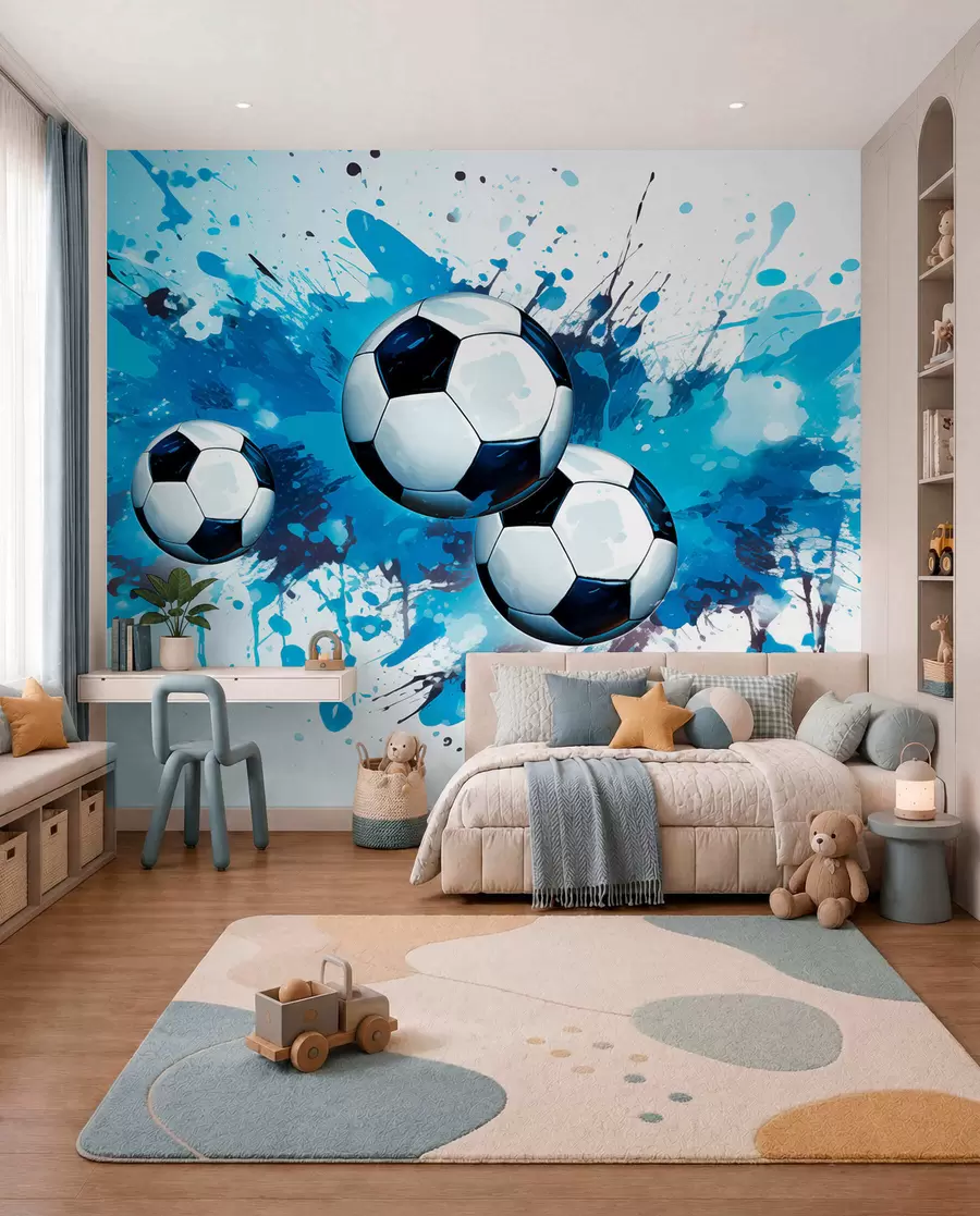Fotobehang Voetbal in blauwe spatten w04373