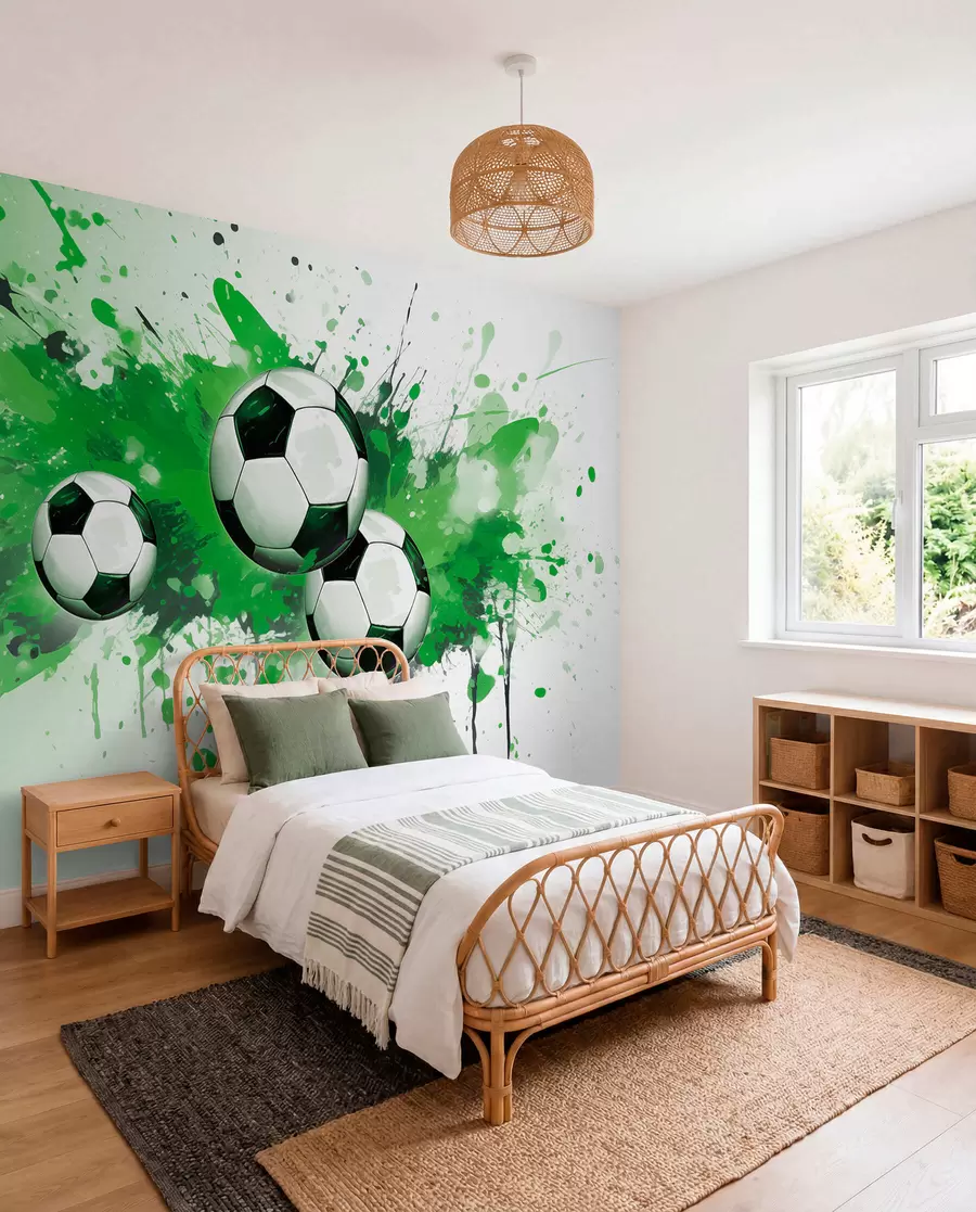 Fotobehang Voetbal in groene spatten w04373v1