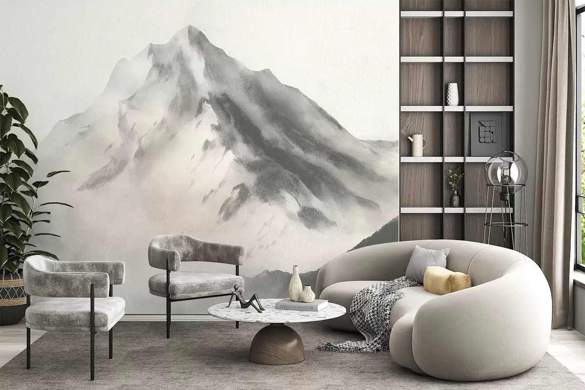 Fotobehang Minimalistische bergen in mist met fijne textuur w04374